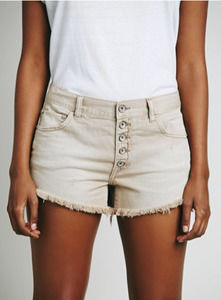 Free People Beige High-Rise Button-Front Jean Shorts